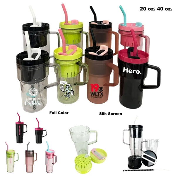 20/40 oz Plastic Tumbler with Handle Straw Lid Tea Infuser
