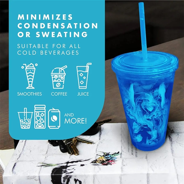 16oz. Double Wall Plastic Tumblers with Straw and Lid