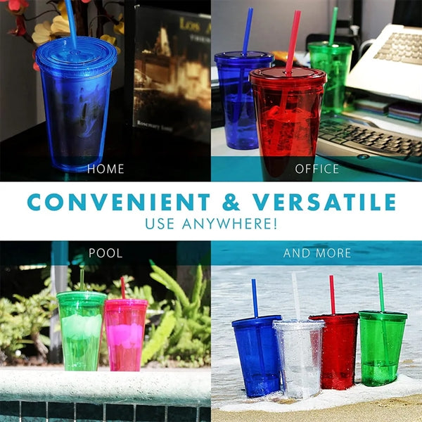 16oz. Double Wall Plastic Tumblers with Straw and Lid