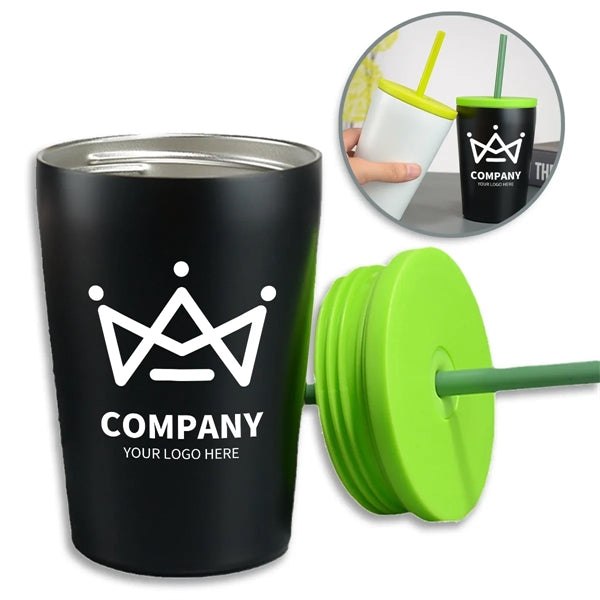 12 oz Stainless Steel Coffee Mug with Lid and Straw
