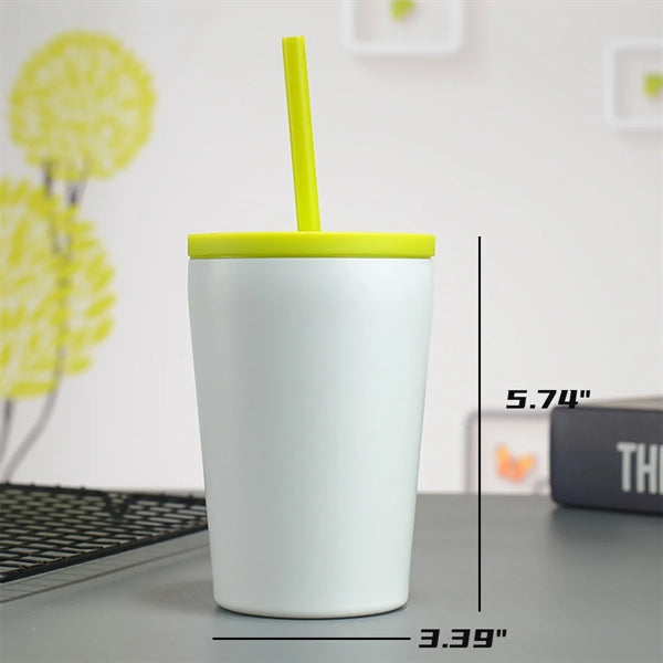 12 oz Stainless Steel Coffee Mug with Lid and Straw