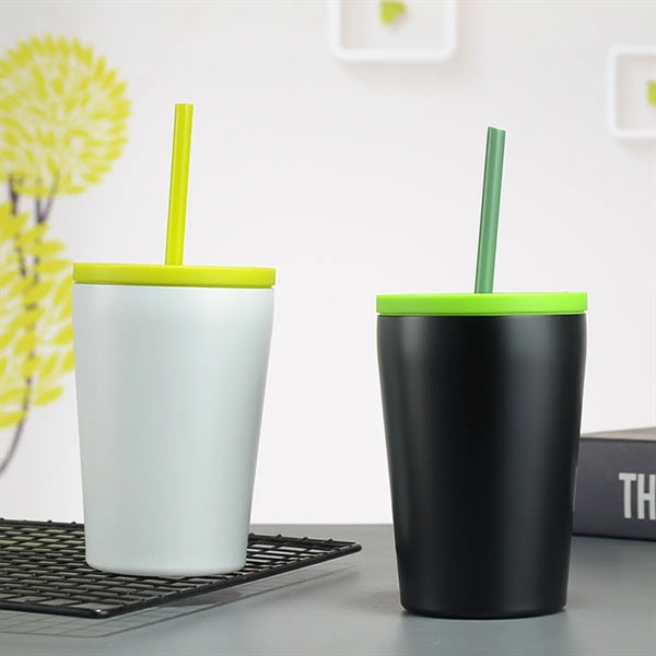 12 oz Stainless Steel Coffee Mug with Lid and Straw