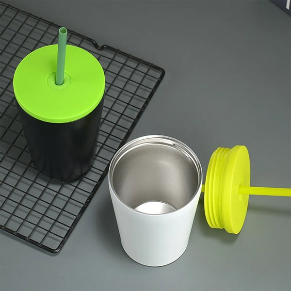 12 oz Stainless Steel Coffee Mug with Lid and Straw