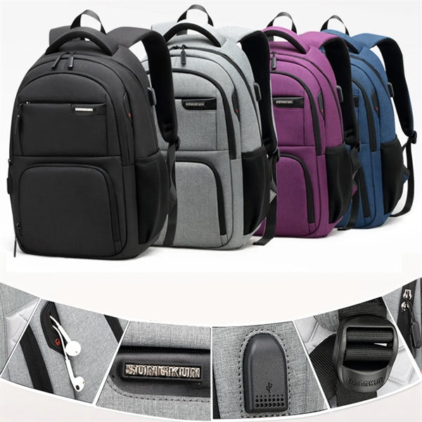 Waterproof Casual Laptop Backpack with USB Charging Port