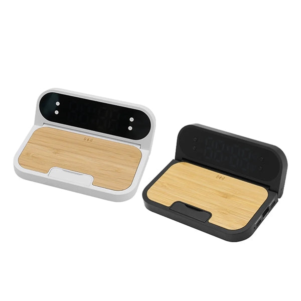 Bamboo 2-in-1 Wireless Charging Pad with Digital Clock