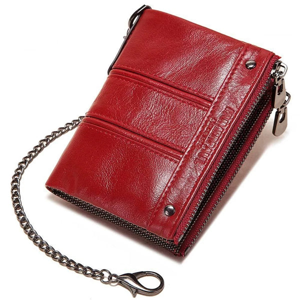 Genuine Leather Women's Wallet with Chain