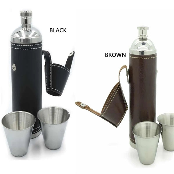 8oz Stainless Steel Leather Alcohol Hip Flask with 2 Cups