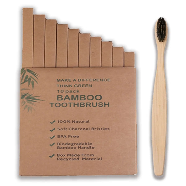 Pack of 10 Biodegradable Eco-friendly Bamboo Toothbrushes