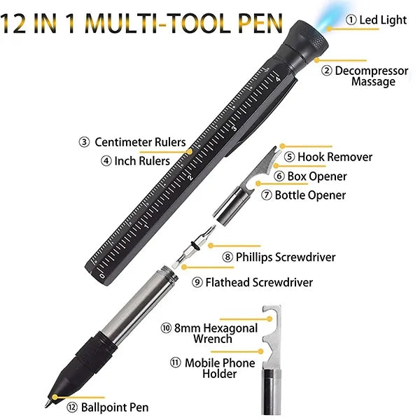 12 in 1 Multitool Pen Set with LED