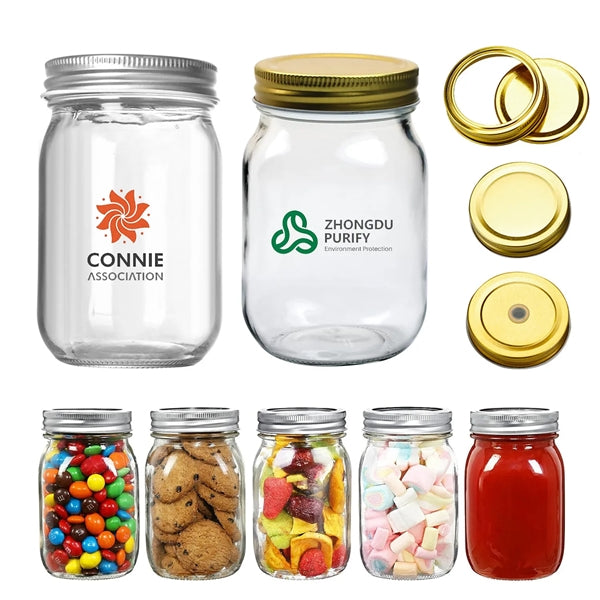 16oz Mason Jars with Silver Metal Lids for Sealing Bottle