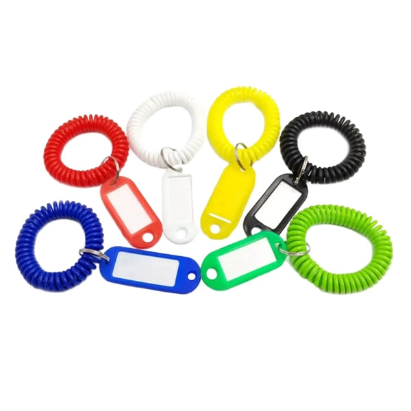 Spiral Coil Wristlet Keyring with Luggage Name Tag