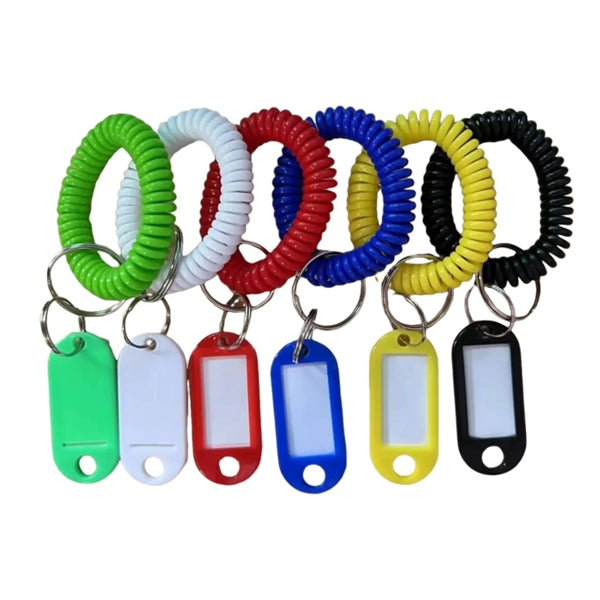 Spiral Coil Wristlet Keyring with Luggage Name Tag