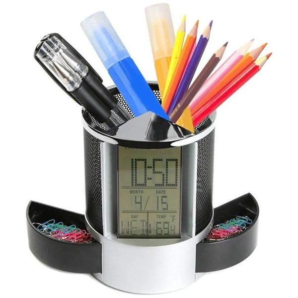 Multi-Function Desk Holder Caddy Clock