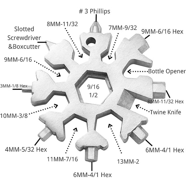 18-in-1 Snowflake Multi Tool with key ring