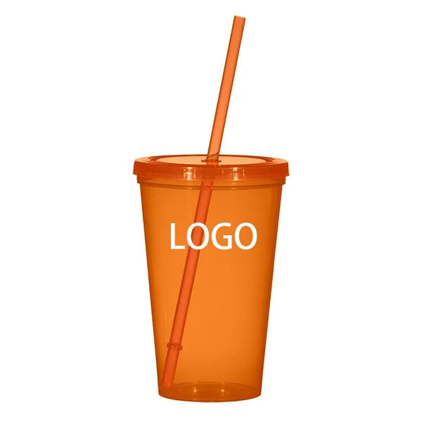 20 oz. Single Wall Plastic Tumbler with Straw