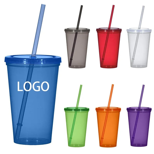 20 oz. Single Wall Plastic Tumbler with Straw