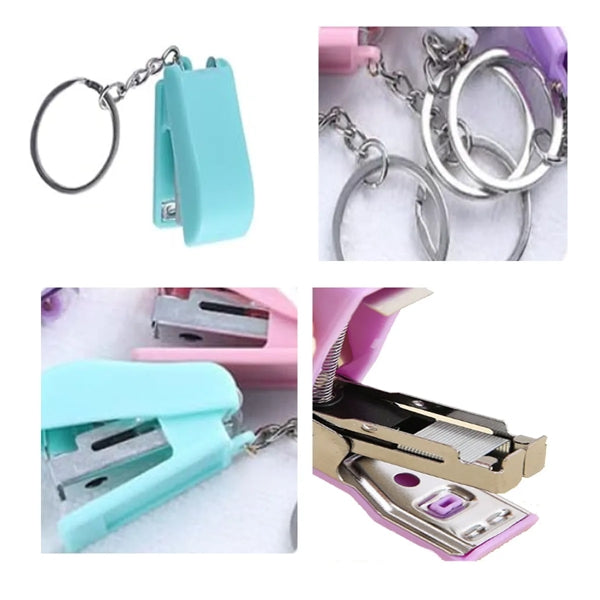 5 Sets Handheld Mini Cute Colorful Desk Keychain Stapler