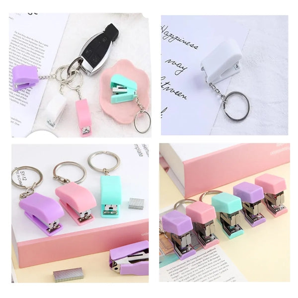 5 Sets Handheld Mini Cute Colorful Desk Keychain Stapler
