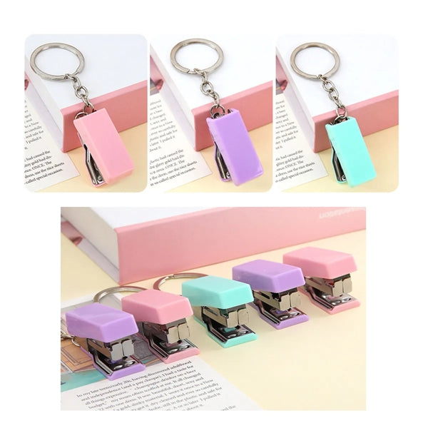 5 Sets Handheld Mini Cute Colorful Desk Keychain Stapler