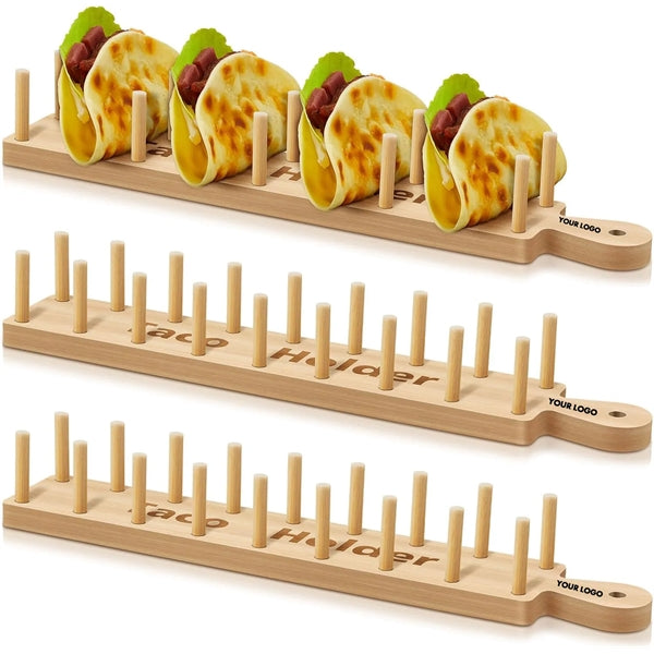 Bamboo Taco Holder Rack Tray,Burrito Kitchen Wood Accessory