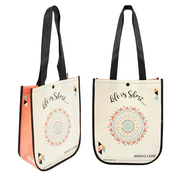 Full Color PET Non-Woven Rounded Tote Bag 4 Sided 10"x12"x5"