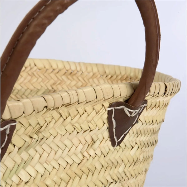 Straw Tote with Leather Handles