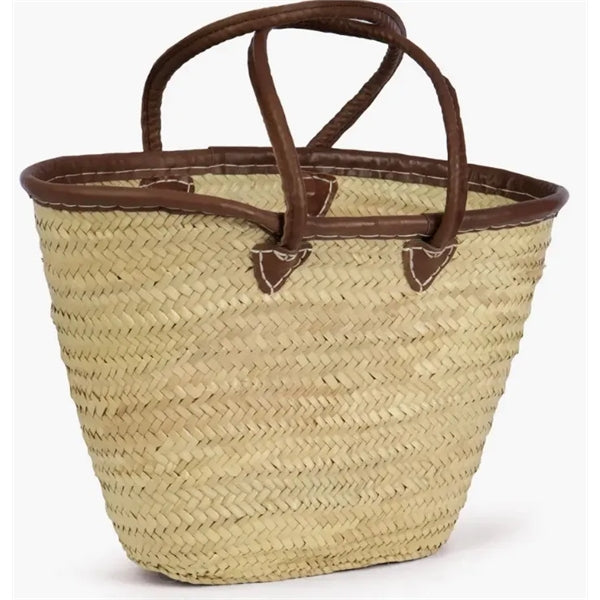 Straw Beach Tote with Leather