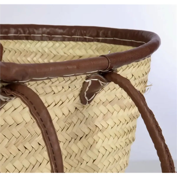 Straw Beach Tote with Leather