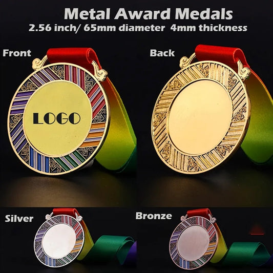 2 1/2" Metal Awards Medals Gold Silver Bronze With Ribbon