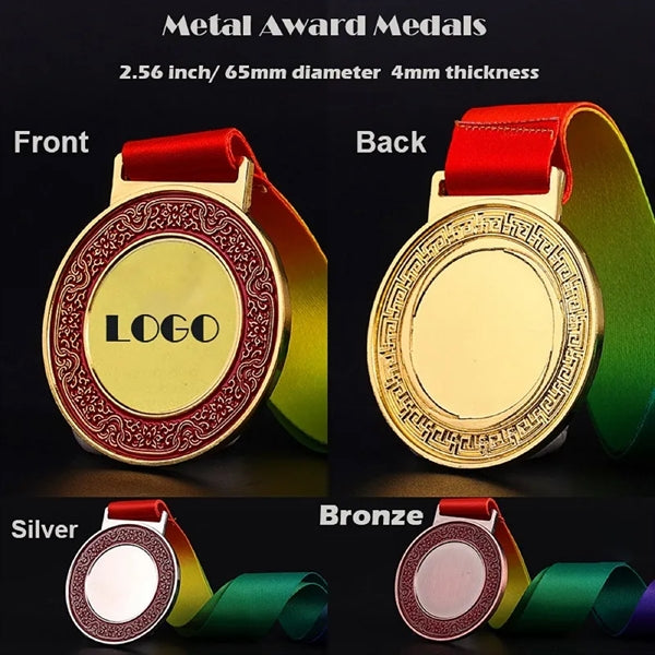 2 1/2" Metal Awards Medals Gold Silver Bronze With Ribbon