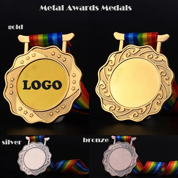 Zinc Alloy Metal Awards Medals With Rainbow Ribbon