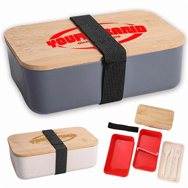 Wood Bento Lunch Box Set (W/ Fork, Spoon Knife)