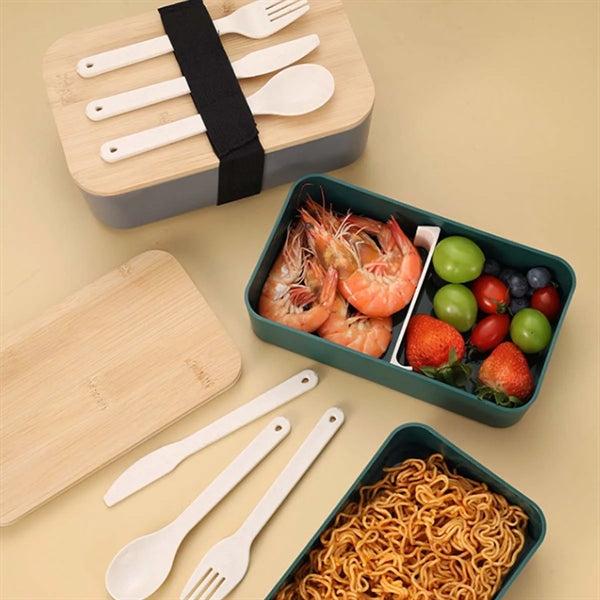 Wood Bento Lunch Box Set (W/ Fork, Spoon Knife)