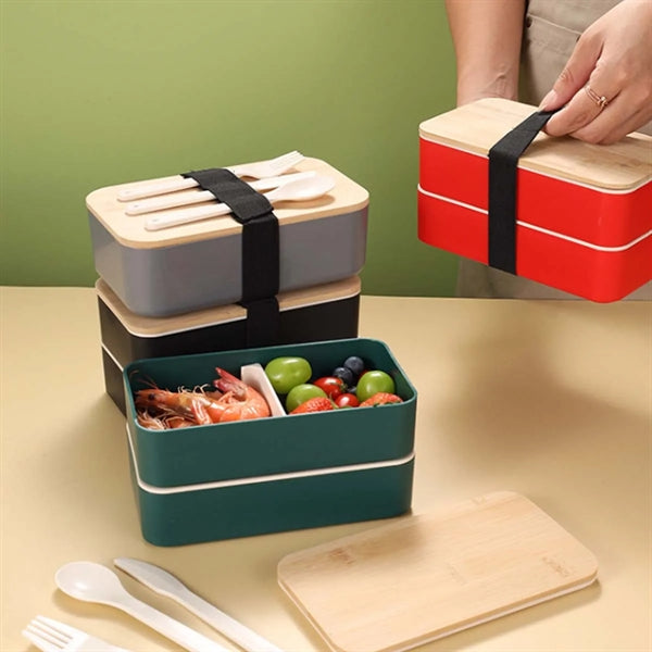 Wood Bento Lunch Box Set (W/ Fork, Spoon Knife)