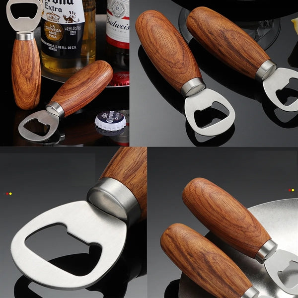 Multi-Uses Compact Wooden Handheld Beer Bottle Opener 4 Pce