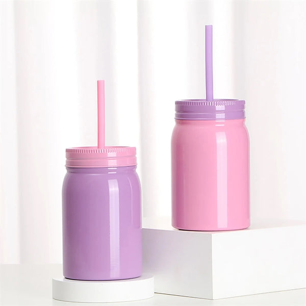 17oz Steel Double Walled Insulated Coffee Tumbler W/Straw