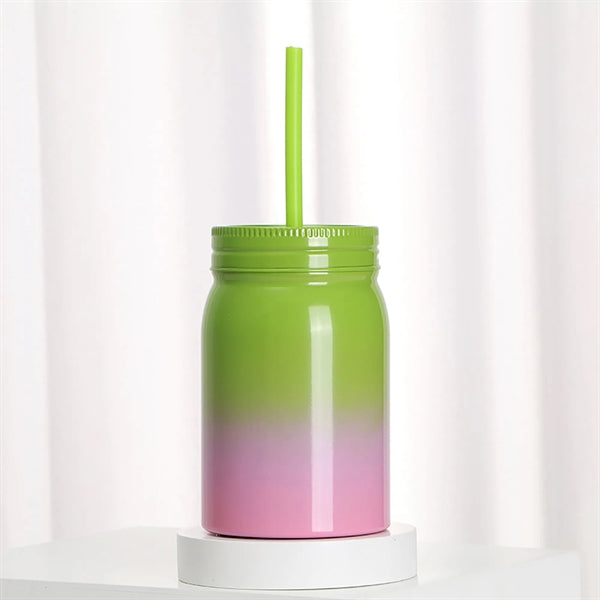 17oz Steel Double Walled Insulated Coffee Tumbler W/Straw