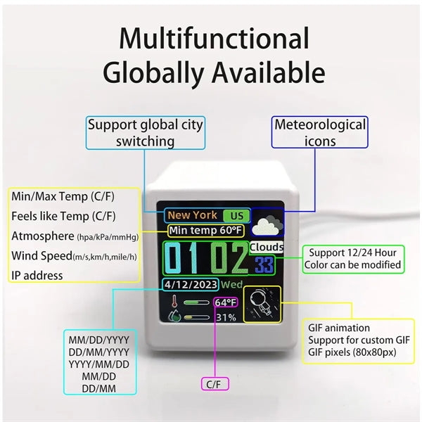 Smart Digital WiFi LCD Display Weather station Alarm Clock