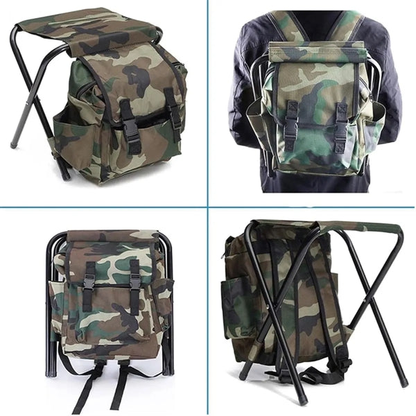 Folding Camping Backpack Chair Stool With Cooler Insulated