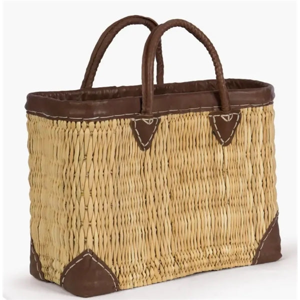 Straw Tote with Leather