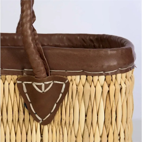 Straw Tote with Leather