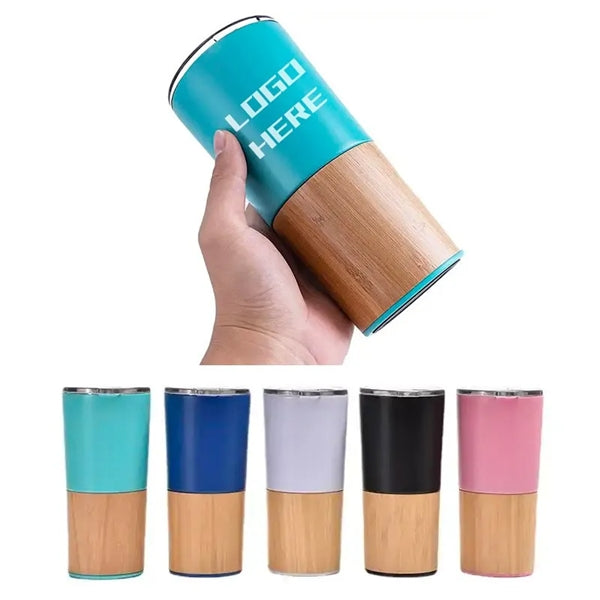 20oz Dual Tone Bamboo Stainless Steel Travel Tumbler