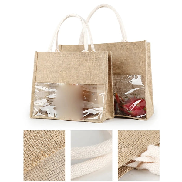 Jute Tote Bag With Transparent PVC Window