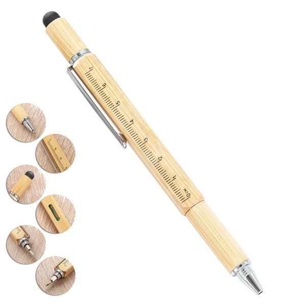 6 in 1 Multitool Bamboo Ballpoint Pen