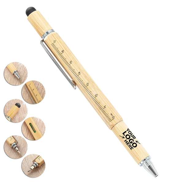 6 in 1 Multitool Bamboo Ballpoint Pen