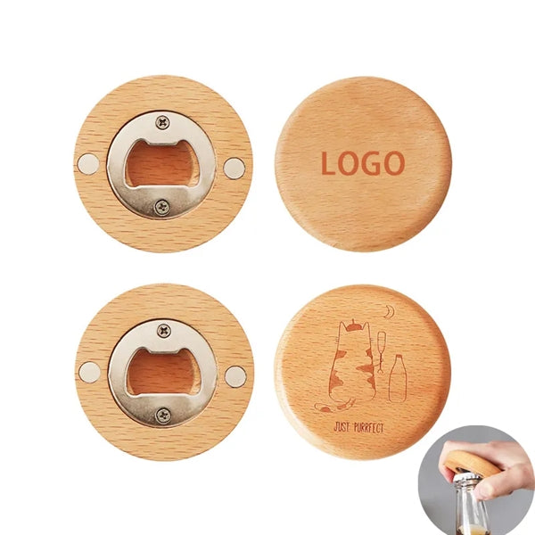 Beer Bottle Opener Wooden Magnetic Fridge Beech