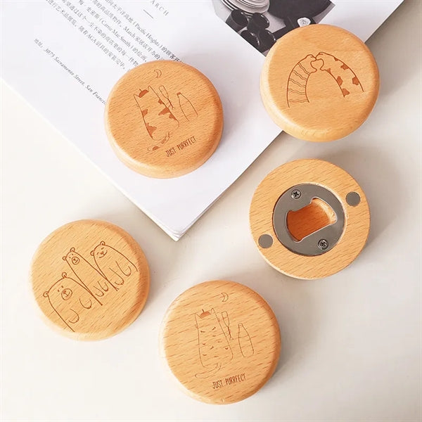 Beer Bottle Opener Wooden Magnetic Fridge Beech