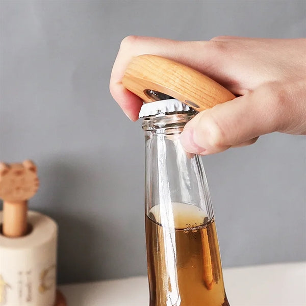 Beer Bottle Opener Wooden Magnetic Fridge Beech