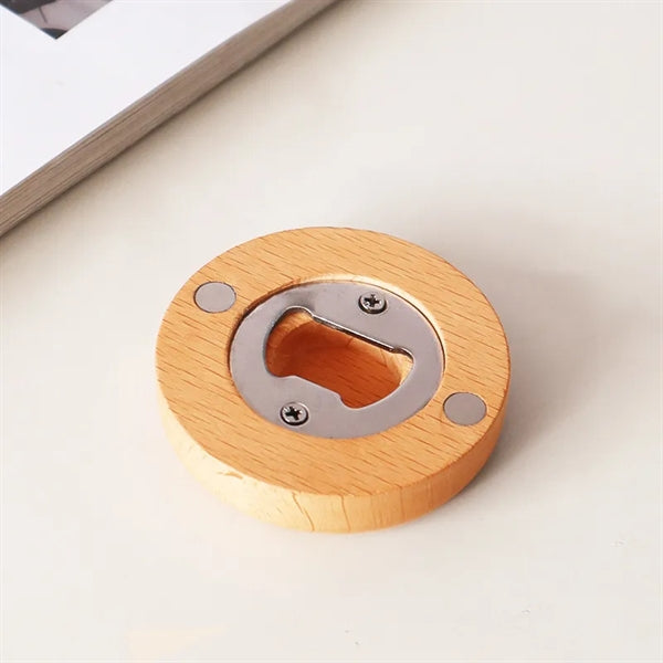 Beer Bottle Opener Wooden Magnetic Fridge Beech