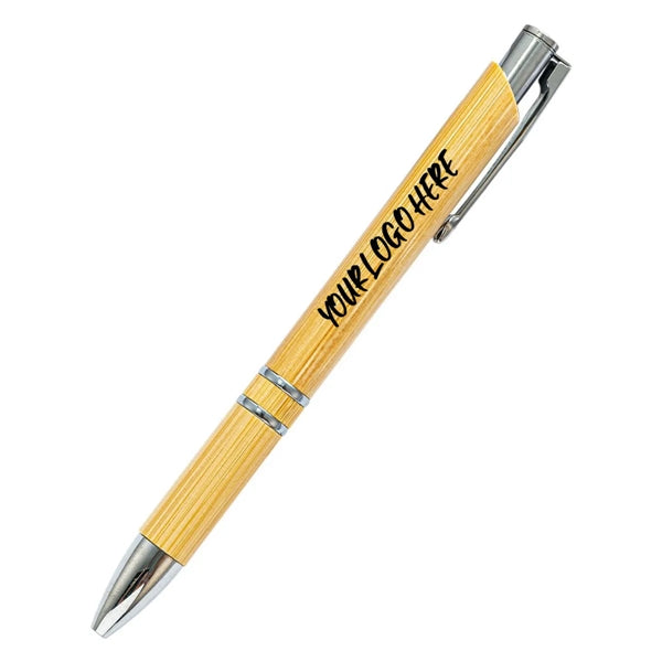 Natural Bamboo Wood Ballpoint Pen with Chrome Trim